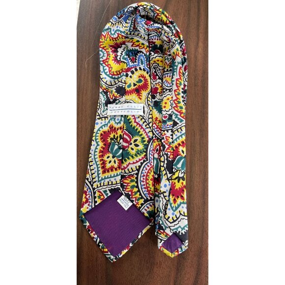 Vtg 1970's Perry Ellis Portfolio All Silk Tie Wild Abstract Paisley Purples Red - Picture 2 of 5
